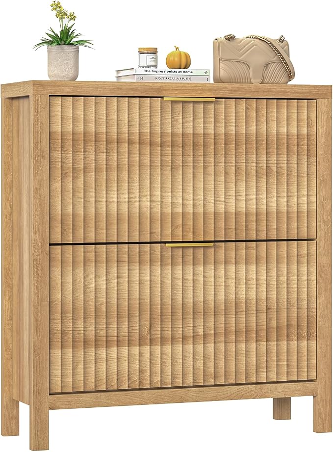 YOMILUVE Shoe Cabinet Storage for Entryway, Fluted Shoe Cabinet by YomiluveDesign