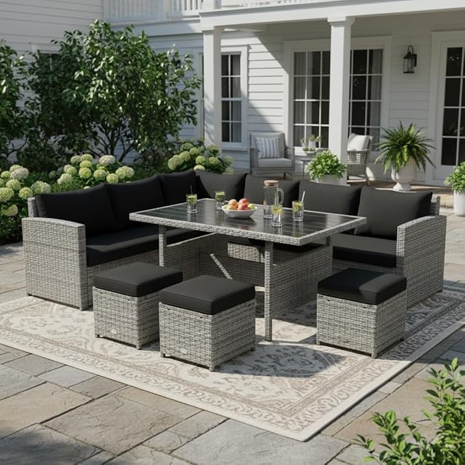 Tangkula 7 Pieces Patio Furniture Set, Outdoor Sectional Rattan Sofa Set by TANGKULA