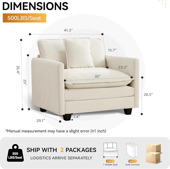 WUTUTUEE 41'' Modern Chenille Oversized Chair, Upholstered Accent Living Room - Image 2