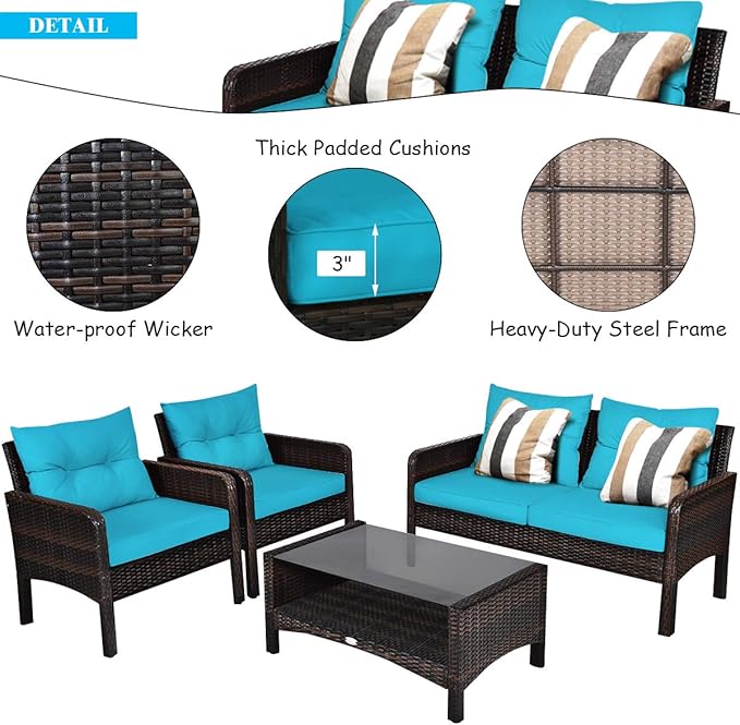 Tangkula 4 Piece Patio Furniture Set, Outdoor Wicker Conversation Set - Image 6