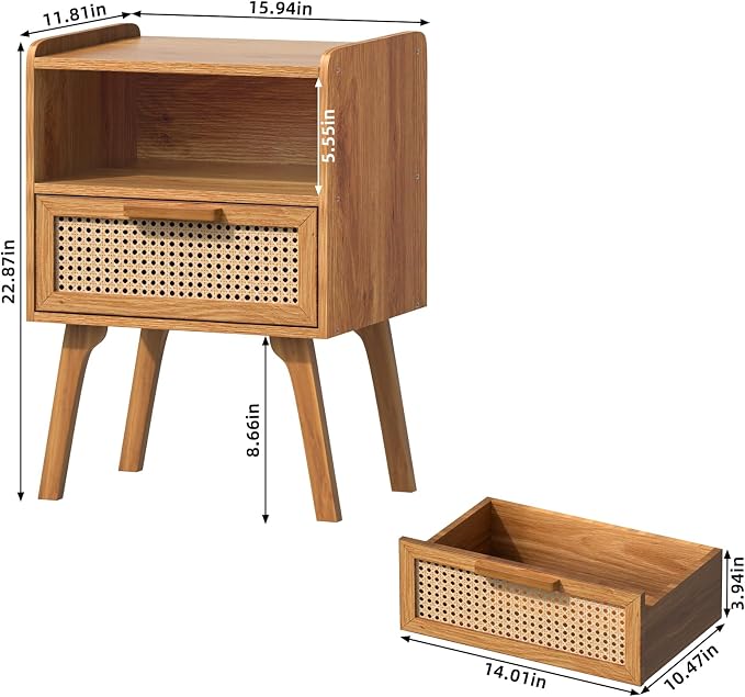 Lerliuo Rattan Nightstands Set of 2, Side Table - Image 3