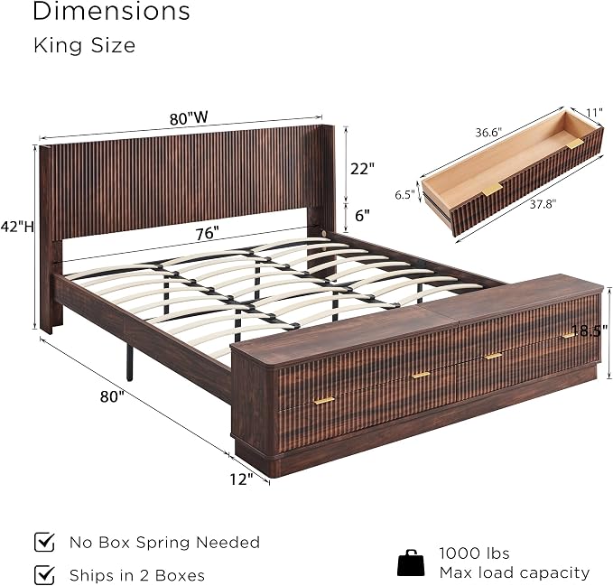 T4TREAM Fluted King Size Bed Frame - Image 2
