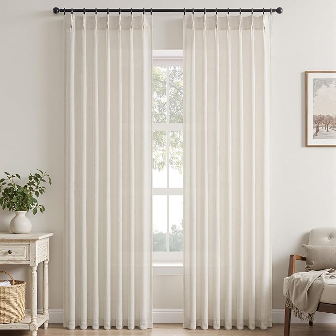 Topfinel Pinch Pleated Curtains 90 Inches Long 2 Panels Set, Birch Semi Sheer - Image 9