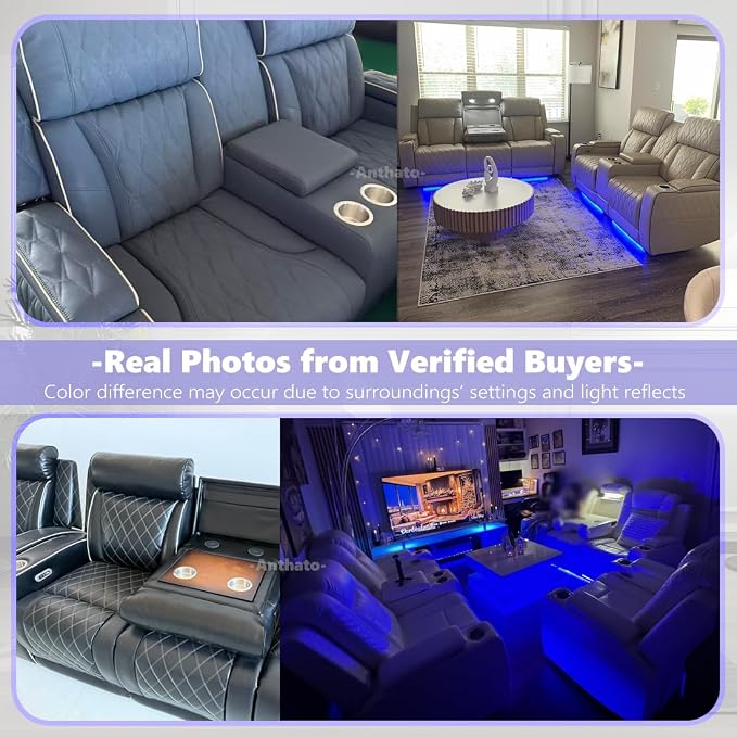 Power Reclining Sofa Set, Living Room Furniture Sets, Leather Recliner Loveseat - Image 3