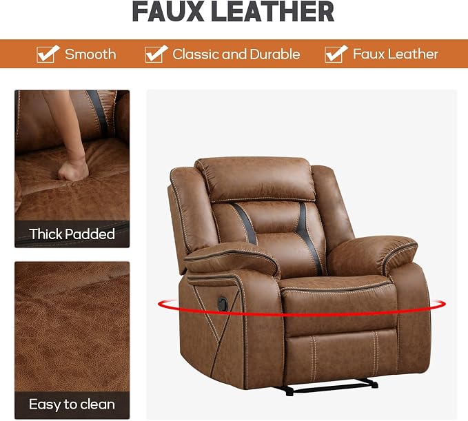 EBELLO Manual Recliner Sofa Set, Faux Leather Reclining Living Room Furniture - Image 5