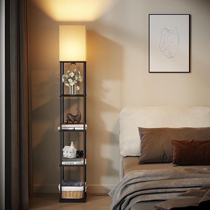 SUNMORY 5 Tier Floor Lamp with Shelves, Modern Square Standing Lamp with 3 - Image 6
