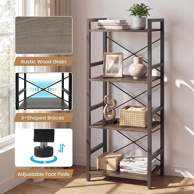Tangkula 3-Tier Industrial Bookshelf, 16.5" Width Wooden Open Bookcase - Image 7