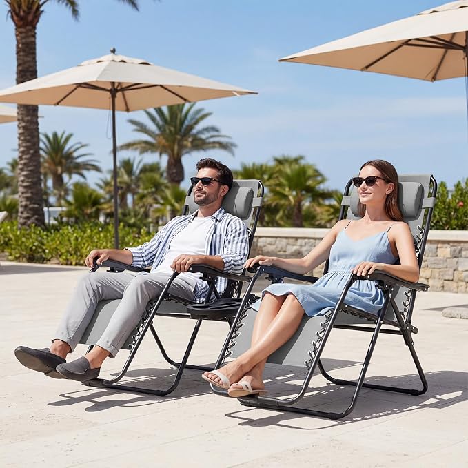 JEAREY Zero Gravity Lounge Chairs Set of 2, Adjustable Steel Mesh Recliners - Image 2