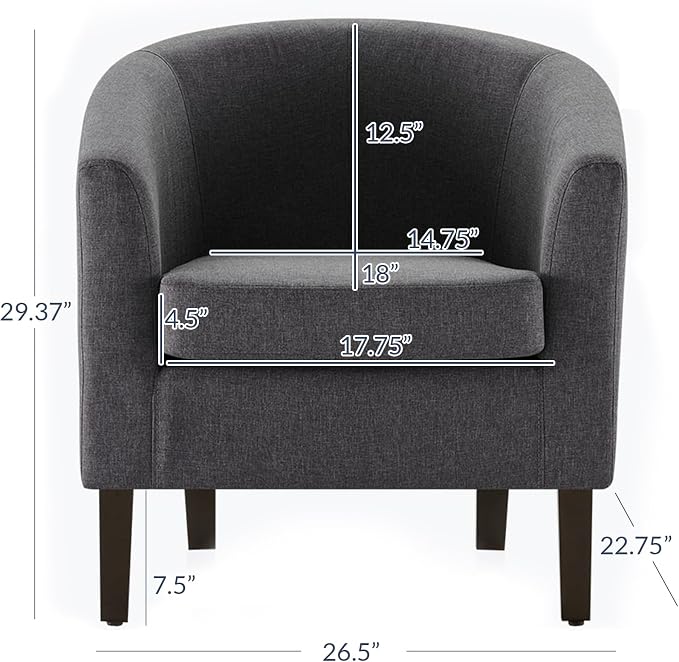BELLEZE Living Room Chairs Set of 2, Linen Round Accent Barrel Chairs, Club Tub - Image 3