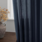 Vintage Blue Linen Curtains 96 Inches Long 2 Panels Set - Image 4