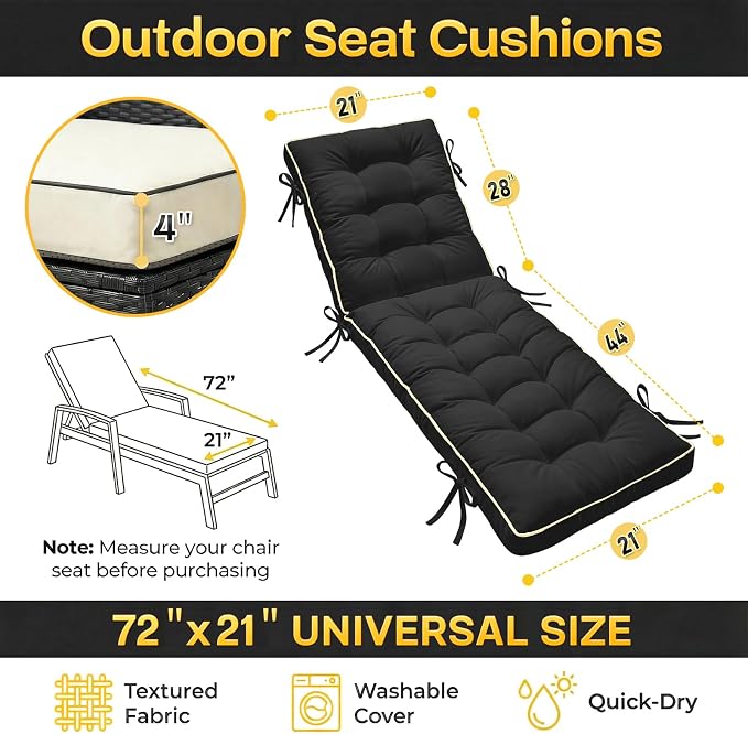 72x21 Inch Folding Chaise Lounge Cushion Quick Dry - Image 5
