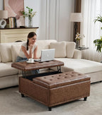 Tbfit Large Square Storage Ottoman Bench, Tufted Upholstered Coffee Table - Image 7