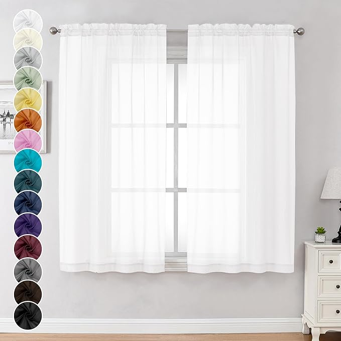 Chyhomenyc White Sheer Curtains 63 Inch Length 2 Panels | Light Filtering by Chyhomenyc
