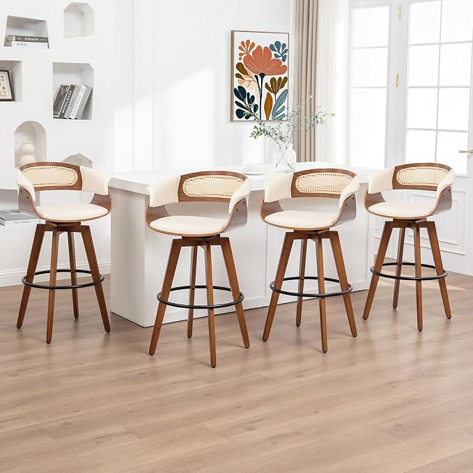 Set of 4 Rattan Swivel Bar Stools by KUNZENTLIVING