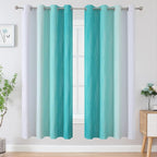 Teal and Grayish White Ombre Blackout Curtains - Image 2