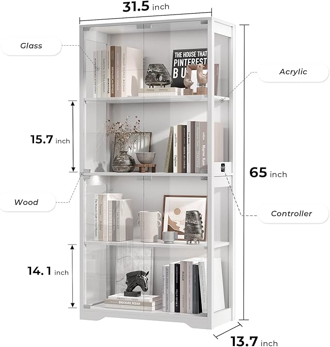 BROTTAR Display Cabinet with Glass Doors, 4-Tier Curio Cabinet with 3 Color - Image 2