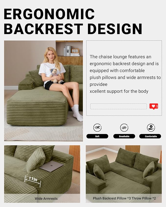 108" Cloud Sectional Couch, Modern Modular Sectional Sofa - Image 7