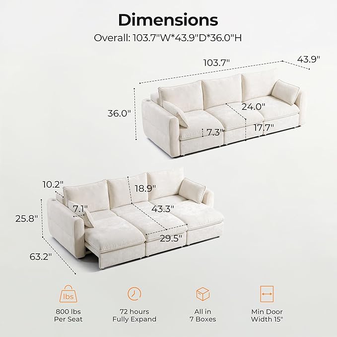 103" Electric Pull Out Sleeper Sofa Bed, 2in1 Convertible Power Extendable - Image 2