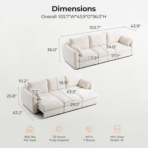 103" Electric Pull Out Sleeper Sofa Bed, 2in1 Convertible Power Extendable - Image 2