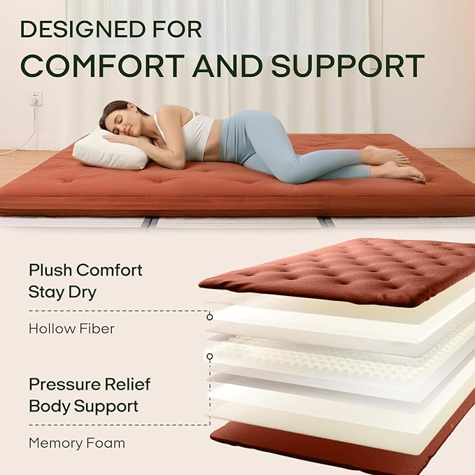 ZonLi Japanese Floor Futon Mattress Twin Size 75"x 39", 100% Cotton Cover 2.5'' - Image 3