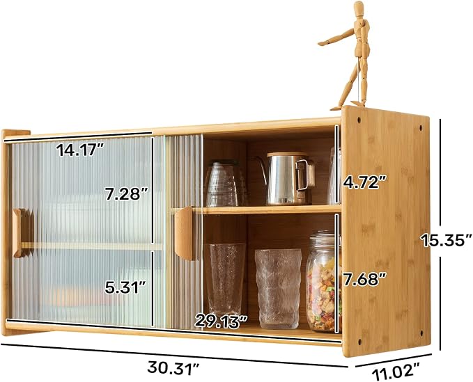 HollyHOME Small Bamboo Wall Mounted Kitchen Pantry Sideboard - Image 2