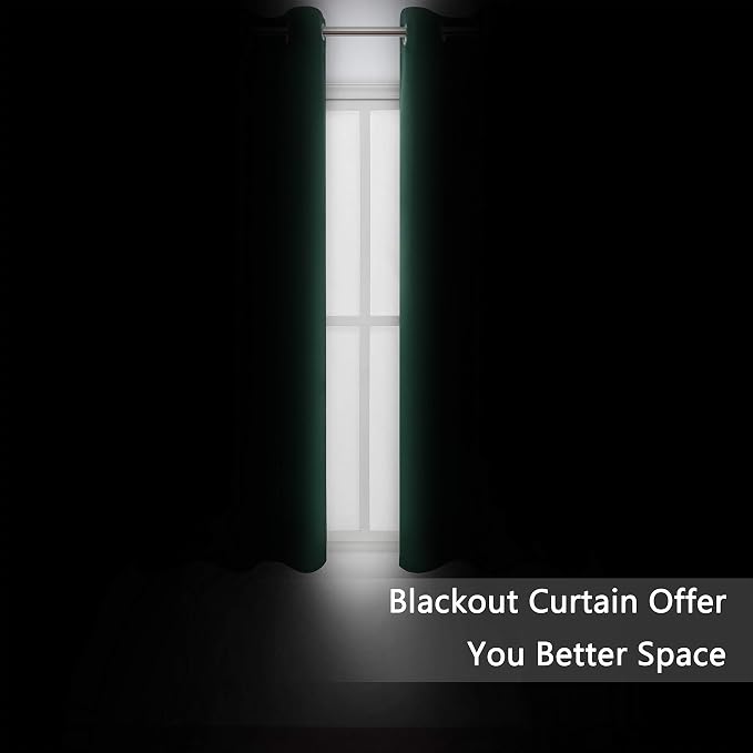 Green Blackout Curtains 40 x 63 Inch Length/Set of 2 Curtain Panels/Thermal - Image 3