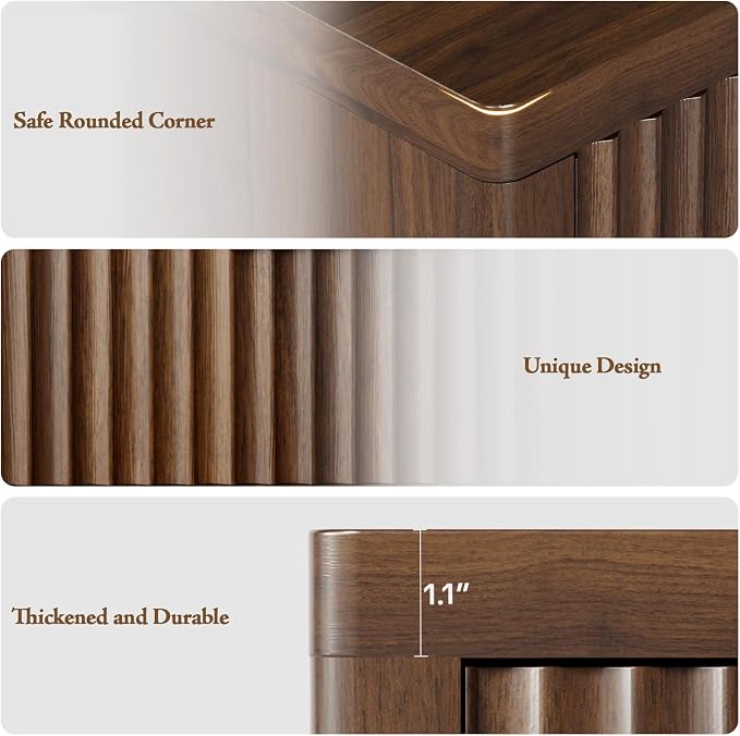 Fluted Nightstand with 3 Drawers, Tall Bed Side Table with Metal Handle - Image 7