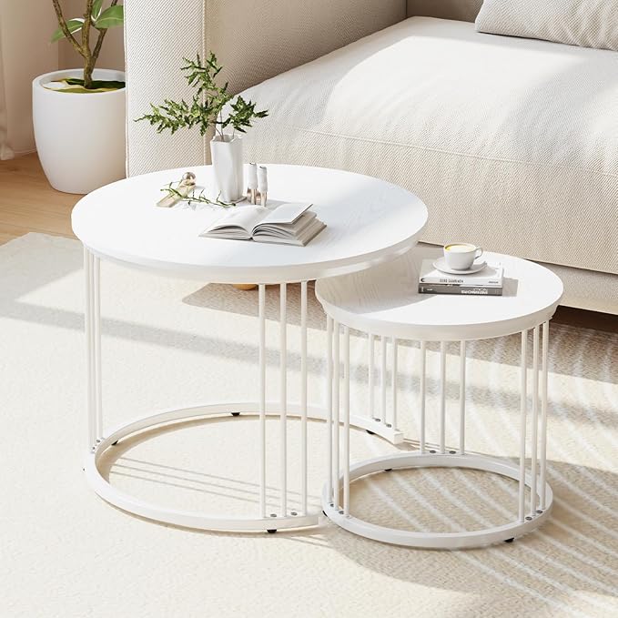 Garden 4 you Nesting Coffee Table, 23.6" Round Coffee Table Set of 2, Wooden by Garden4you