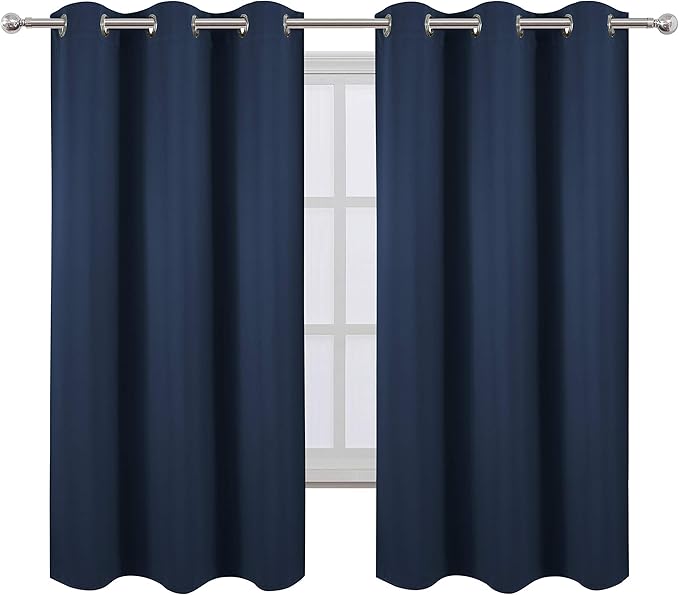 Navy Blackout Curtains/38 x 54 Inch Length/Set of Two Panels Grommet Bedroom - Image 2