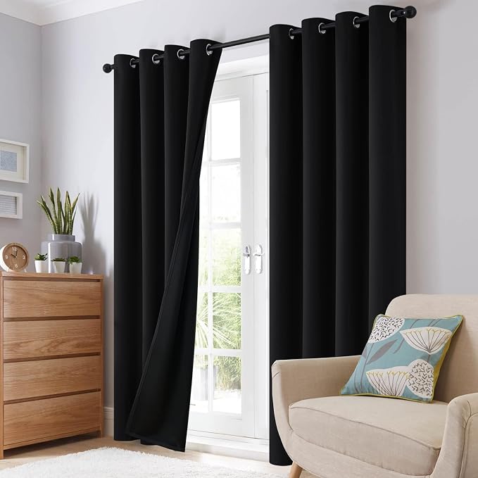 SimpleHome Black 100% Blackout Curtains Room Darkening Living Room 96 Inch | - Image 8