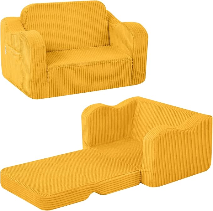 MeMoreCool Toddler Couch, 2-in-1 Corduroy Kids Couch Fold Out to Lounger by MeMoreCool