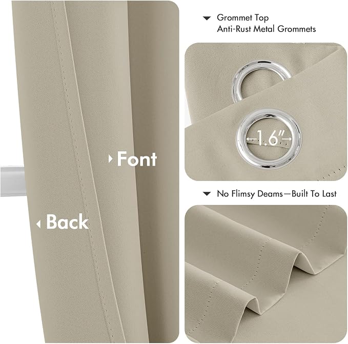 MIULEE Blackout Curtains for Bedroom 2 Panels 40 x 63 Inch Long Sand | Thermal - Image 4