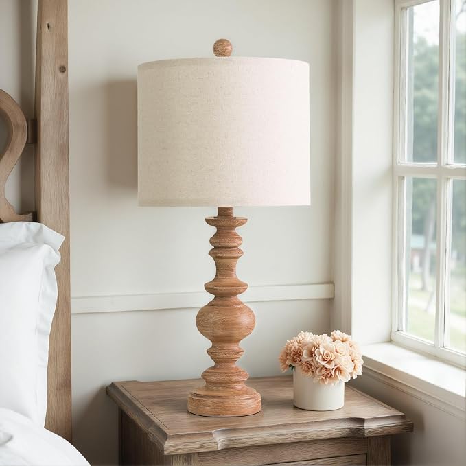 BOBOMOMO 24" Farmhouse Table Lamps Set of 2 – Rustic Light Brown Resin Bedside - Image 6