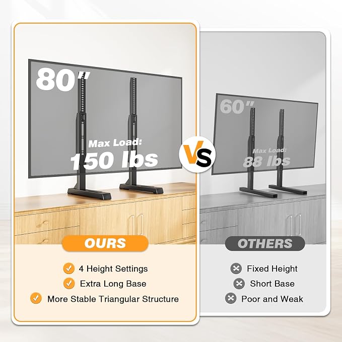 Universal TV Stand Mount for 24-80 inch Flat or Curved TVs, Height Adjustable - Image 7