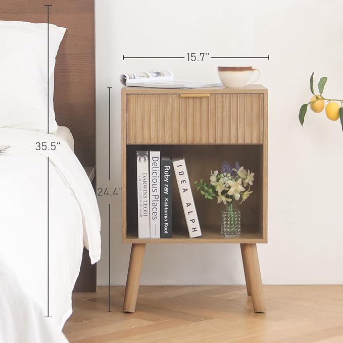 Fultyle Night Stand with Drawer, Mid Century Nightstand with Storage, Modern - Image 3