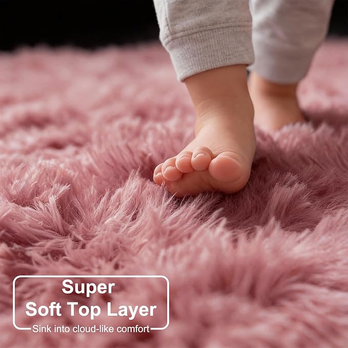 Amdrebio Blush Pink Fluffy Round Circle Rug 4Ft - Image 4