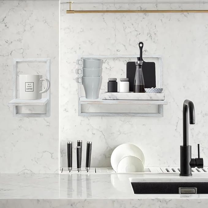 PHOENANCEE Square Floating Shelves, Framed Wall Shelf Decorative Set of 4 - Image 5