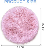 4 Ft Fluffy Round Pink Rugs for Bedroom Girls, Plush Faux Sheepskin Fur Rug for - Image 5