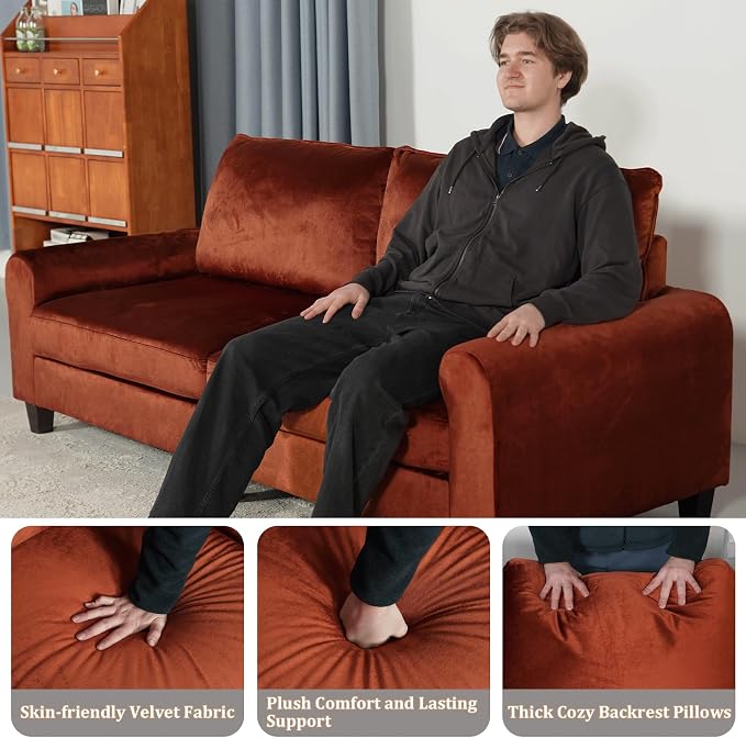 EASE MOOSE 70.6" Velvet Loveseat Sofa, Soft Deep Seat Couches - Image 7
