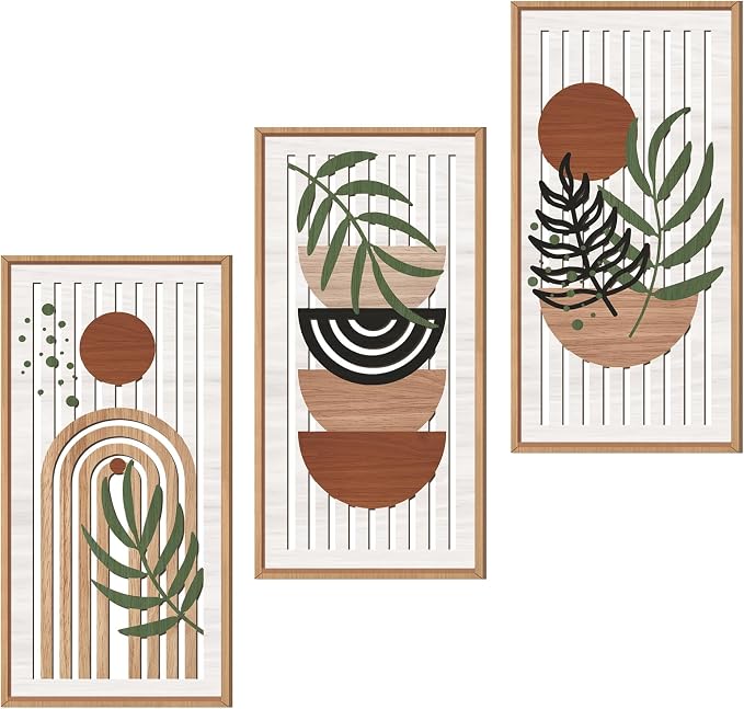 IARTTOP Boho Mid-century Modern Wood Wall Art 8x16 Inch Framed Bohemian by IARTTOP