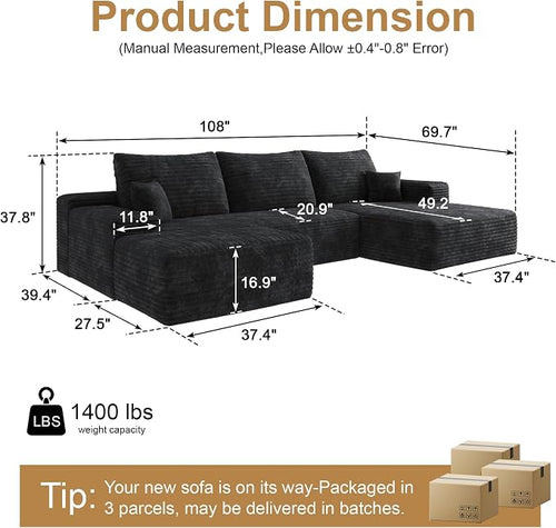 108" Sectional Couches for Living Room Cloud Couch Sofa - Image 2
