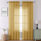 Gold Sheer Curtains 90 Inches Long 2 Panels, Breathable Solid Voile Light by Lecloud