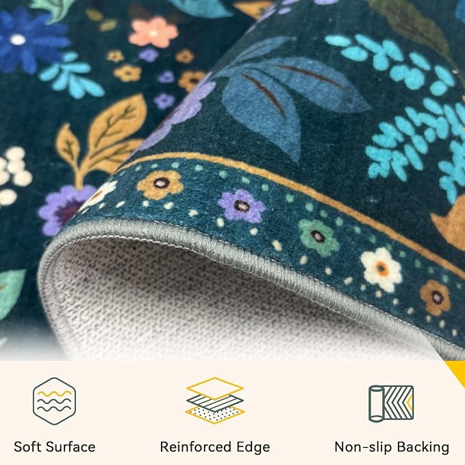 RELEANY Floral Washable 8x10 Area Rugs Teal/Purple | Flower Carpet Print Boho - Image 3