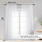 Sheer White Curtains, Sheer Curtains 96 inches Long 2 Panels Set, Rod Pocket - Image 2