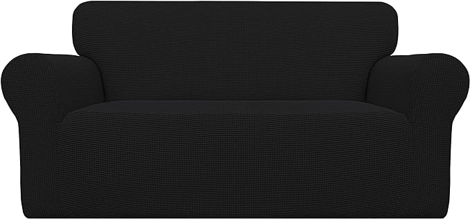 Easy-Going Stretch Loveseat Couch Covers Washable Black | 1-Piece Loveseat by Easy-Going