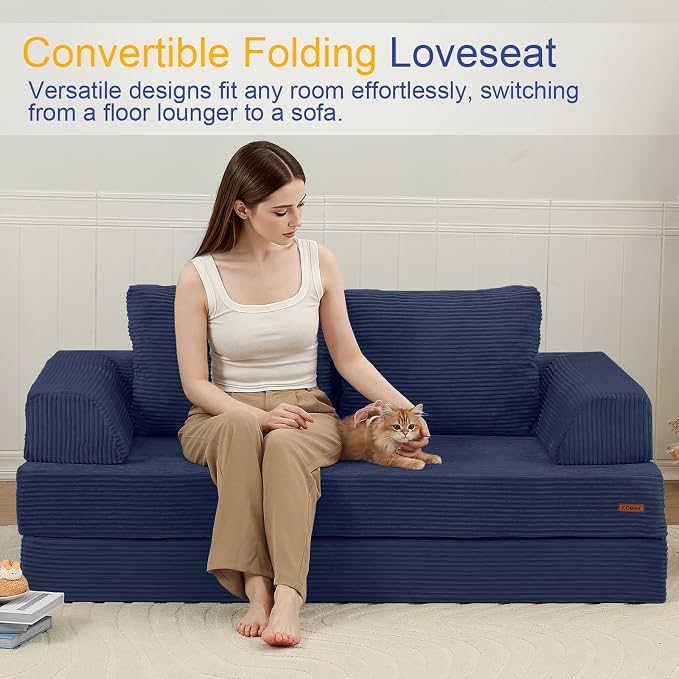 COMAX Convertible Sofa Bed, Folding Floor Couch Corduroy Fold Out Couch Bed - Image 3