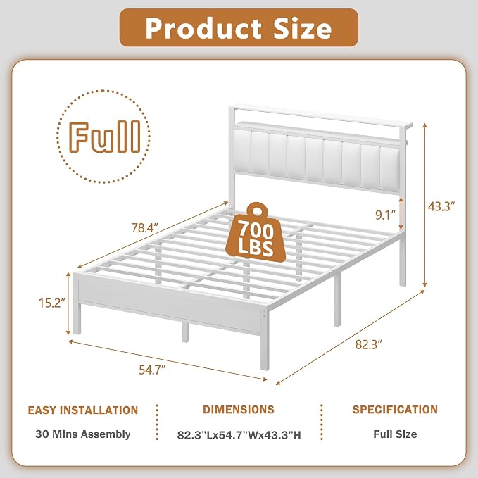 Furnulem White Full Size Bed Frame - Image 2