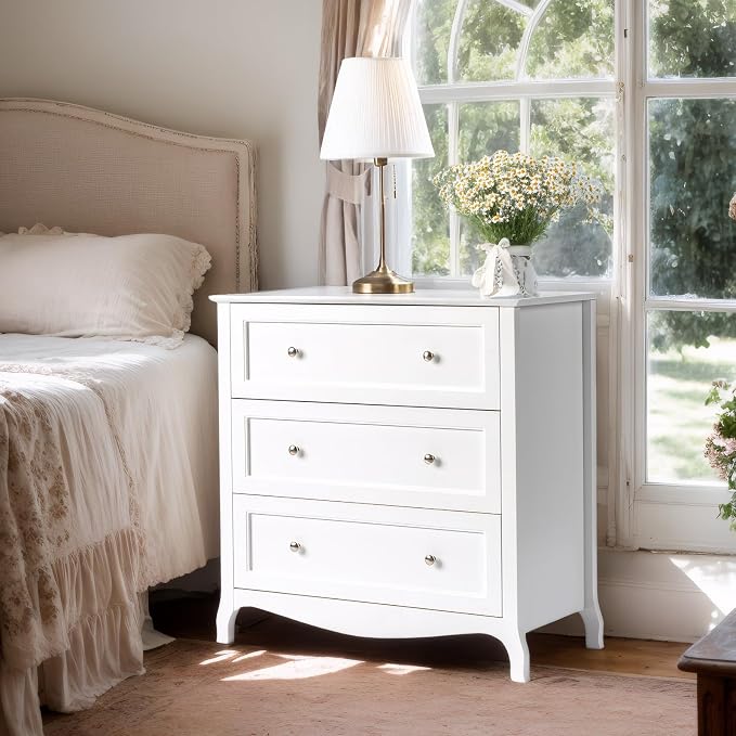VINGLI White Dresser 3 Drawer Chest of Drawers by VINGLI