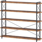 HCHQHS Large Bookshelf, 5-Tier Long Industrial Bookcase, Rustic Brown Book Shelf by HCHQHS