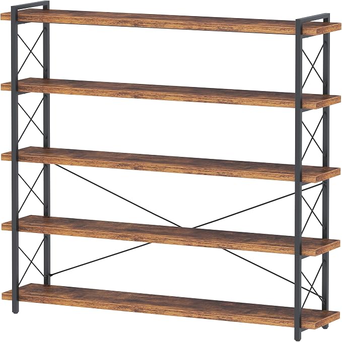 HCHQHS Large Bookshelf, 5-Tier Long Industrial Bookcase, Rustic Brown Book Shelf by HCHQHS